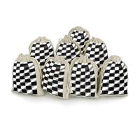 Black White Race Checkered Flag Bunches Pocket Cotton And Hemp with Drawstring 8 Pieces Reusable Gift Bags Jewelry Pouch for Wedding DIY Craft Party (4.9 X 6.7 Inch)