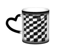 Black White Race Checkered Flag Coffee Mug with Handle 11 Oz, Color Changing Cups In The Sky, Heat Sensitive Magic Funny Art Mug, Unique Coffee Tea Cup Porcelain Mugs Gift for Women Men Black