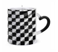 Black White Race Checkered Flag Color Changing Mug Heat Changing Coffee Mugs Funny Magic Cup Heat Sensitive Travel Mug Novelty Coffee Cups Personalized Customized Gift Idea for Men & Women 11 Oz