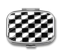Black White Race Checkered Flag Pill Box 2 Compartment Portable Pill Case Daily Square Pill Organizer for Pocket Purse Daily Medicine Container to Hold Vitamins Fish Oil Travel Gifts