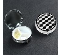 Black White Race Checkered Flag Pill Box 3 Compartment Pill Case for Purse or Pocket Small Medicine Organizer with Mirror Travel Pillbox Decorative Metal Vitamin Container Unique Gift