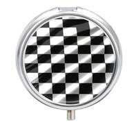 Black White Race Checkered Flag Pill Box, 3 Compartment Small Pill Case Waterproof Travel Pill Organizer for Pocket Or Purse Portable Mini Medicine Tablet Vitamin Holder Pill Case