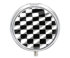 Black White Race Checkered Flag Pill Case Pill Box with 3 Compartments