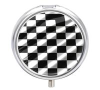 Black White Race Checkered Flag pilldispenser with Mirror 3 Compartments Waterproof Pillcase for Purse Pocket Non-Slip Grip Travel Medicine Organizer Container Box for Vitamin Fish Oil Supplement