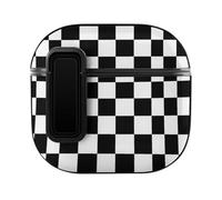 Black White Race Checkered Flag Printed Cute Case PC Earbud Cases Protective Cover Compatible for AirPods 4