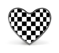 Black White Race Checkered Flag Printed Heart Pin Badge Cute Brooch Button Badges Identity Pins for Clothes Backpack Decor