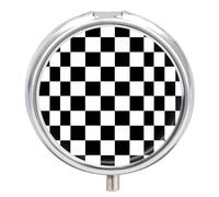 Black White Race Checkered Flag Printed Pill Box 3 Compartment Small Portable Medicine Case Pill Organizer for Pocket Purse