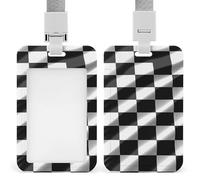 Black White Race Checkered Flag Retractable ID Badge Holder with Lanyard Vertical Badge Reel Keychain Clip Name Tag Id Card Holder Protector for Nurse Officer Teacher Security Staff Women Men