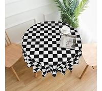 Black White Race Checkered Flag Round Tablecloth - Washable Perfect for Buffet Tables, Parties, Picnic Lunch. -60 Inch Affordable
