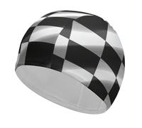 Black White Race Checkered Flag Swim Caps, High Elasticity Swim Cap for Women and Men Durable Waterproof Swim Hats Keep Hair Dry Perfect for Pool, Beach, Lap Swimming
