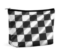 Black White Race Checkered Flag Travel Makeup Bag Large Toiletry Bag for Women Waterproof Cosmetic Bags for Purse Portable Makeup Organizer Bags Cute Zipper Pouch Cosmetic Pouch Funny Travel Makeupbag