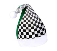 Black White Racing Checkered Flag Sequins Santa Hat Christmas Cap Xmas Adult Headwear for Holiday Party New Year Festive
