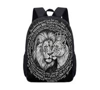 Black & White Realistic Sketch Majestic Lion and Lioness Crown Portrait 17 Inch Backpack, Royal Print School Bag for Teens & Students (01)