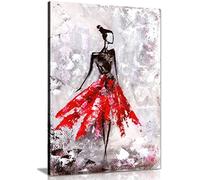 Black & White Red Ballerina Painting Canvas Wall Art Picture Print (12x8)