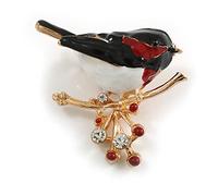 Black/White/Red Bullfinch Bird/Robin - 40mm Across