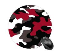 Black White Red Camouflage Pattern Mousepad Round Computer Mousepad Waterproof Gaming Mousepads with Non-Slip Rubber Base Mousepads Mousemat for Laptop Office 20 CM