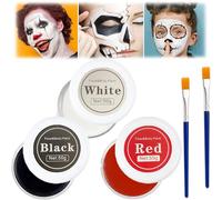 Black + White + Red Face Body Paint Set, Professional Face Palette Set with 2 Brushes, Oil Body Paint for Adults Art Theatre Halloween Party Cosplay Clown Body Paint Makeup
