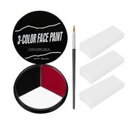Black White Red Face Paint + 3PC Sponge + Brush, Colored Eye Black for Baseball Softball Sport Games, Body Painting Kit for Halloween Clown Makeup, Cosplay, Costume, SFX Special Effect, Theme Parties