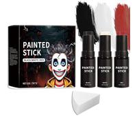 Black White Red Face Paint Sticks, Halloween Face Painting Makeup Kit with Sponge for Kids Adults Face & Body, Goth Makeup Foundation for Sensitive Skin, Cosplay Party Stage,Safe Long-Lasting, 21g