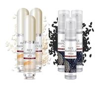 Black & White Rice Glutinous Rice Skin-Revitalising Lip Scrub, Black & White Rice Radiance Ampoule, Gentle Exfoliating Lip Scrub, Moisturising Formula Suitable for All Skin Type (6Pc)