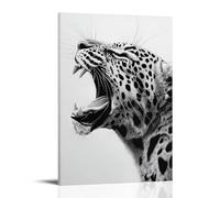 Black White Roaring Leopard Wall Art Hanging Paintings Vintage Wildlife Aesthetic Jungle Cat Fierce Wild Predator Cheetah Animal Poster Artwork for Living Room Bedroom 12x18inch(30x45cm)