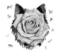 Black White Rose Jigsaw Puzzle 175PCS Wolf Head Design Puzzle Wooden Jigsaw Puzzles for Adults Families