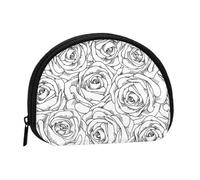 Black White Rose Mini Zipper Coin Purse, Small Travel Organizer with All-Over Print, Durable Polyester Fabric, Compact Pouch for Coins,Keys