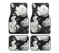 Black White Rose Non-Slip Car Floor Mats 4-Piece Set Full Coverage Vehicle Liners Universal Fit Auto Accessories