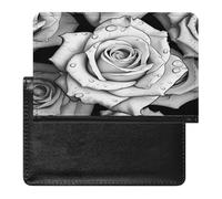Black White Rose Passport Holder for Travel PU Leather Passport Covers Case Card Slot Ultra Slim Passports Wallet