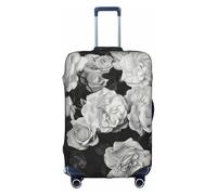 Black White Rose Print Decorative Travel Luggage Cover Concealed Zipper Suitcases Anti Scratch Dustproof, White, L