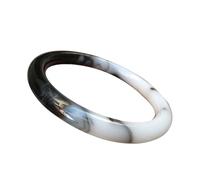 Black White Round Jade Bangle Bracelet for Women, Natural Agate Bangle Fortune Jewelry(Black_64mm)