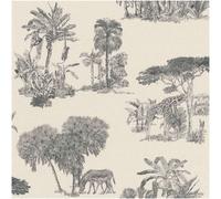 Black White Safari Toile Wallpaper Giraffe Zebra Tropical Tree Pattern Vinyl