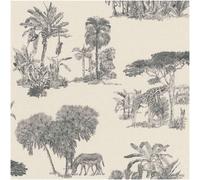 Black White Safari Toile Wallpaper Giraffe Zebra Tropical Tree Pattern Vinyl