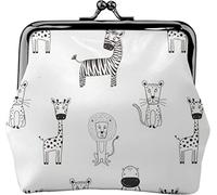 Black White Safari Women's Leather Coin Purse, Small Change Pouch with Kiss-Lock Clasp Closure Buckle Wallet for Girl Gift