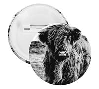 Black White Scottish Highland Cow Vintage Style 5 PCs Round Tinplate Badge, Badge Lapel Tie Pin, Lightweight Button Badge for Women Men Office Worker Teacher Student Decor
