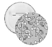 Black White Seamless Cartoon Black Dots Ducks with Mouth Feet on Grey 5 PCs Round Tinplate Badge, Badge Lapel Tie Pin, Lightweight Button Badge for Women Men Office Worker Teacher Student Decor