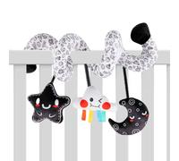 Black White Seat Toys - Visual Stimulation Toy, Sensory Toy, Fabric Hanging Activity with Bell Feature, Car Seat Companion with Attention Support, On The Go Distraction for