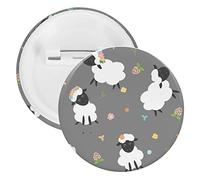 Black White Sheep Lambs Wild Flowers on a Dark Gray Background 1 PC Round Tinplate Badge, Badge Lapel Tie Pin, Lightweight Button Badge for Women Men Office Worker Teacher Student Decor