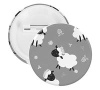 Black White Sheep Lambs Wild Flowers on a Dark Gray Background 5 PCs Round Tinplate Badge, Badge Lapel Tie Pin, Lightweight Button Badge for Women Men Office Worker Teacher Student Decor