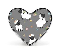 Black White Sheep Lambs Wild Flowers on a Dark Gray Background Heart Badge Smooth Surface Lapel Tie Pin, Lightweight Badge for Women Men Office Worker Nurse Teacher Student Shirts Backpack