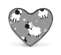 Black White Sheep Lambs Wild Flowers on a Dark Gray Background Heart Badge Smooth Surface Lapel Tie Pin, Lightweight Badge for Women Men Office Worker Nurse Teacher Student Shirts Backpack