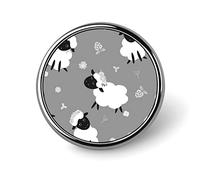 Black White Sheep Lambs Wild Flowers on a Dark Gray Background Round Badge Smooth Surface Lapel Tie Pin, Lightweight Badge for Women Men Office Worker Nurse Teacher Student Shirts Backpack