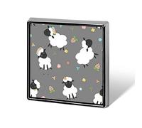 Black White Sheep Lambs Wild Flowers on a Dark Gray Background Square Badge Smooth Surface Lapel Tie Pin, Lightweight Badge for Women Men Office Worker Nurse Teacher Student Shirts Backpack