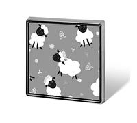 Black White Sheep Lambs Wild Flowers on a Dark Gray Background Square Badge Smooth Surface Lapel Tie Pin, Lightweight Badge for Women Men Office Worker Nurse Teacher Student Shirts Backpack