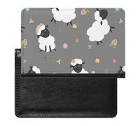 Black White Sheep Lambs Wild Flowers on a Dark Gray Background Women's Passport Protector, Men's Passport Protector, PU Travel Passport Protector for Women Men Worker 5.8 x 3.9 x 0.4 inch