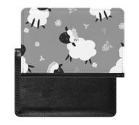 Black White Sheep Lambs Wild Flowers on a Dark Gray Background Women's Passport Protector, Men's Passport Protector, PU Travel Passport Protector for Women Men Worker 5.8 x 3.9 x 0.4 inch