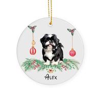 Black White Shih Tzu Dogs Ceramic Christmas Ornaments With Lanyard Christmas Decorations 7.3Cm Xmas Tree Ornament Hanging