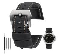 (Black white silver 26mm) 22mm 24mm 26mm Nylon Texture Leather Watchband For Panerai Pam01661 441 Marina Watch Strap Black Blue Line Watch Accessories