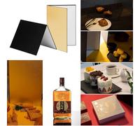 Black, White, Silver 3-in-1 Photography Reflector Board A4 Size for Still Life Food Photo, Foldable Design with Lightweight and Portable Cardboard Material, Compact Size (A4)