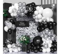 Black white Silver Balloon Arch Kit,100 Pcs Black white Silver Balloon Garland Kit with Confetti Balloons for Birthday Baby Shower Wedding Engagement Anniversary Party Decorations